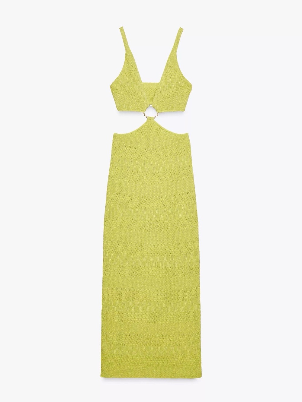 Zara Lime Crochet Cutout Maxi Dress with Ring Detail